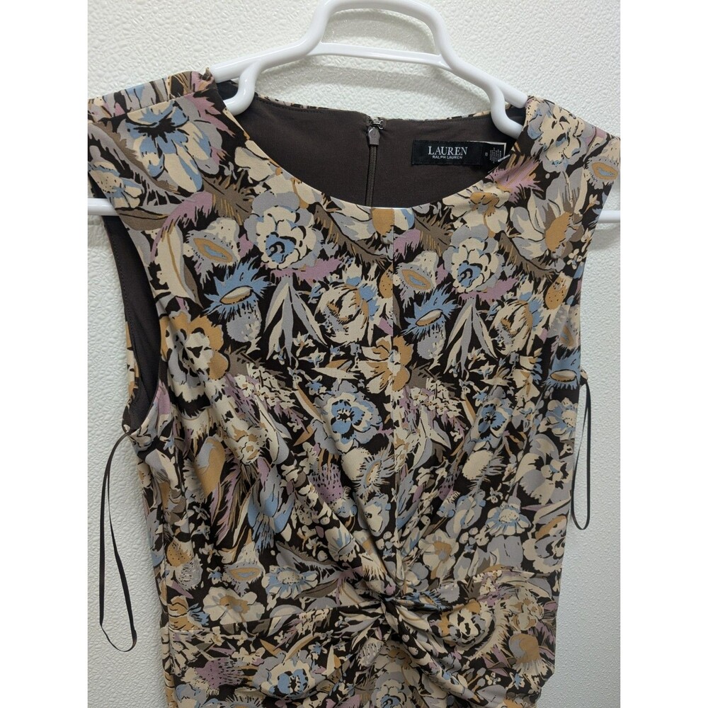 NWOT Ralph Lauren 10 Floral Twist Front Brown Beige Floral Jersey Dress Career - Picture 3 of 7